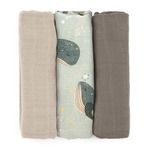 PETITE&amp;MARS Set aus Bambus-Musselin-Windeln 3 Stück Moussy Whale Song 68 x 68 cm