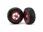 Traxxas koleso 2.2/3.0", disk SCT Split-Spoke strieborný-červený, pneu KM2 S1 (2) (2WD predný)