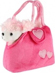 Hund/Welpe in einer Handtasche/Tasche, rosa Plüsch in einer Tasche
