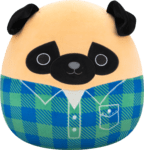 Squishmallows Mopslík vo flanelovej košeli - Prince, 30 cm