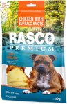 Pochúťka Rasco Premium byvolia koža obalená kuracím mäsom, uzly 11cm 80g