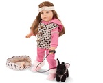 Götz Puppe Hannah mit schwarzem Hund 50cm