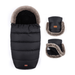 PETITE&amp;MARS Set zimný fusak Comfy 4v1 + rukavice na kočík Furry Forever Black