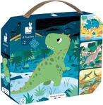 Janod Puzzle v kufríku 4v1 Dinosaury 6-9-12-16 ks