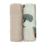 PETITE&amp;MARS Bambusdecke Musselin 2er-Set Misty Whale Song 120 x 120 cm