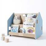BusyKids Bibliothèque double face sur roulettes bleue