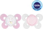 CHICCO Cumlík Physio Comfort silikónový dievča - zajačik/bodky 2 ks, 0-6 m
