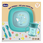 CHICCO Set za jelo - zdjela, tanjur, boca i pribor blue 12m+