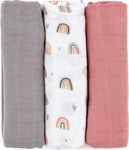 PETITE&amp;MARS Sada plienok bambusová mušelínová 3ks Moussy Rose Rainbows, 68 x 68 cm