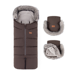 PETITE&amp;MARS Ensemble de sac d'hiver Arctic 4 en 1 + gants pour poussette Furry Rich Brown