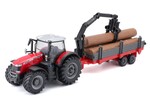 Bburago 1:50 Farm Traktor Massey FERGUSSON 8740S Tractor con remolque de troncos