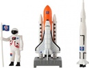 Conjunto espacio 6 piezas metal/plástico astronauta, transbordador espacial con accesorios